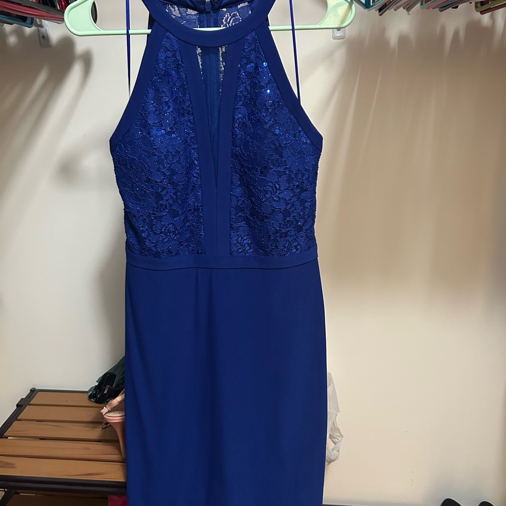 R&M Richards Blue Halter Sheath Dress